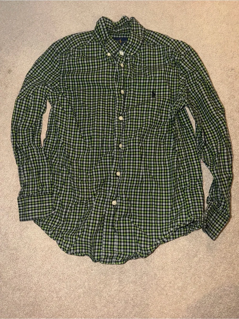Polo Ralph Lauren Green and Black Plaid Button-Down Shirt Medium size 10-12